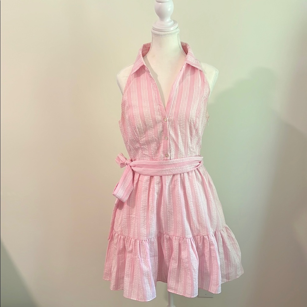 Pink Striped Halter Dress